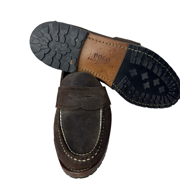 Polo Ralph Lauren Brown Suede Penny Loafers Men’s Size 11 Made in USA Moc Toe main image 13